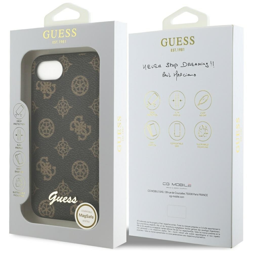Etui Guess Peony Script Logo MagSafe do iPhone 16e czarny